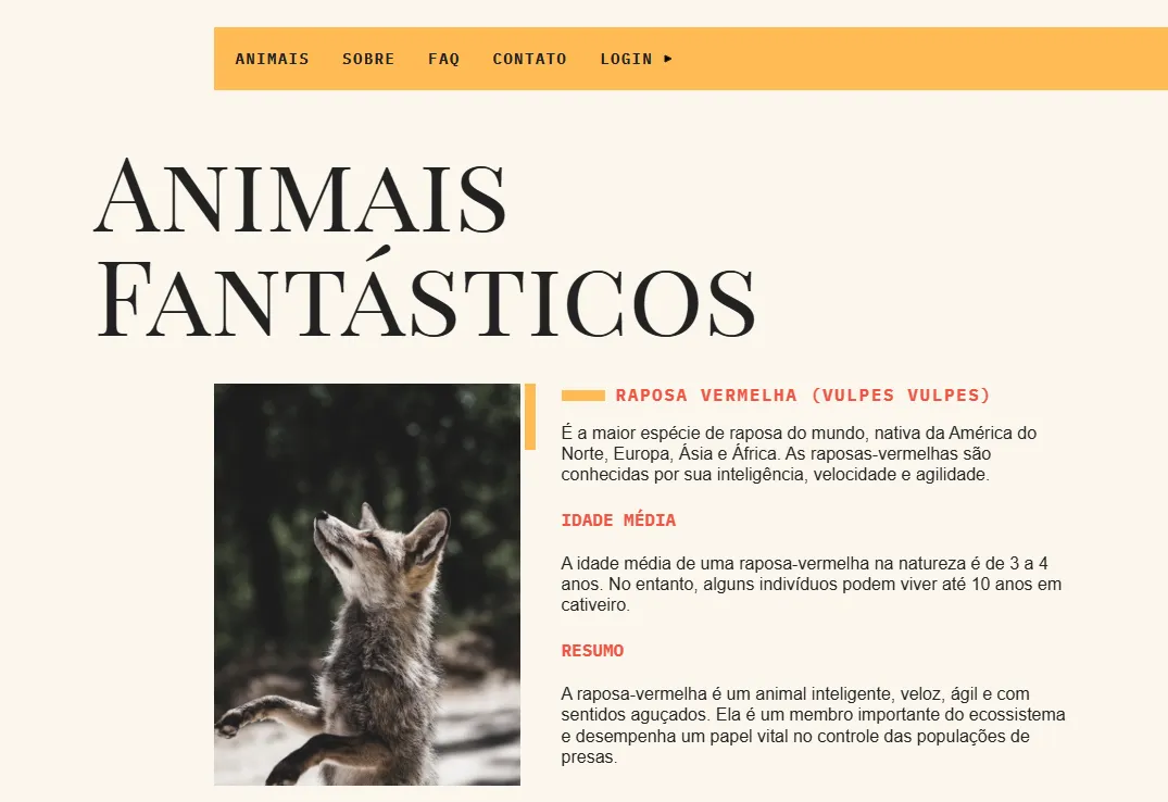 projeto Animais Fantásticos desenvolvido por Emmanuel Oliveira