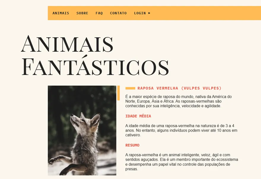 Imagem projeto Animais Fantásticos Desenvolvido por Emmanuel Oliveira 